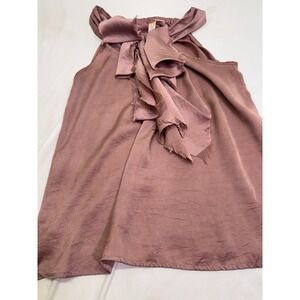 Adiva Pink Silky Ruffle Bow Halter Tank Top Size Medium Boho Distressed Dressy